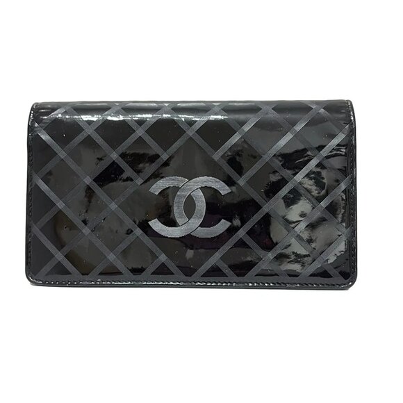CHANEL - Black Patent Leather Long Wallet - Picture 1 of 5